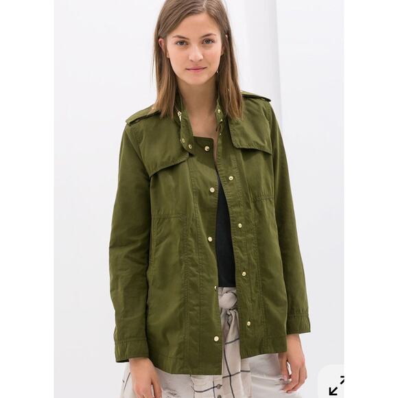 Zara Basic Jacket Womens Small Utility Military Coat Pockets Hideaway Hood - Picture 1 of 7